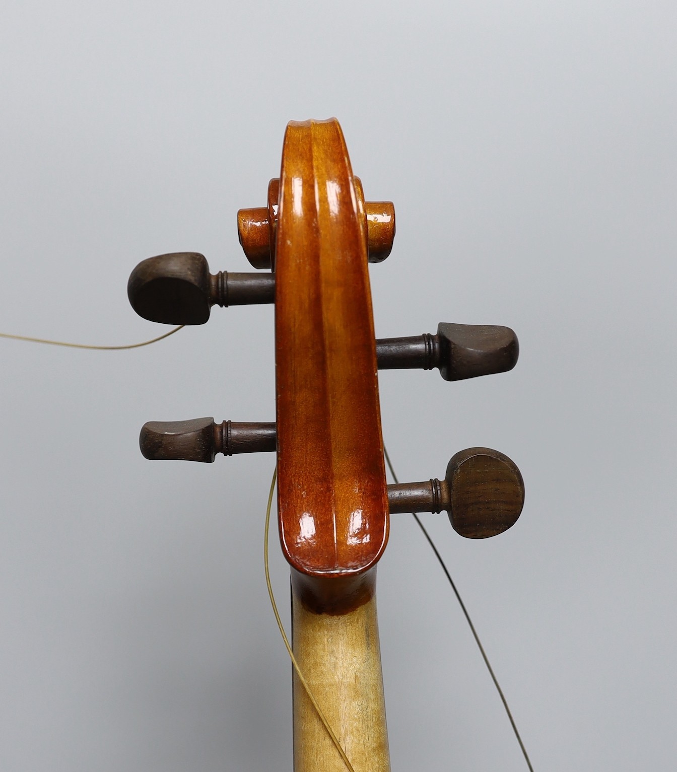 A cased viola and bow, viola back measures, 40.5cm